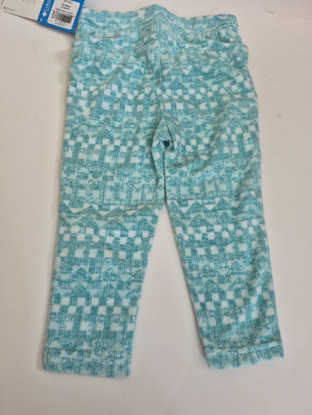 Columbia Aqua Mint and White Pattern Girls Fleece Leggings Size 3t Nwt